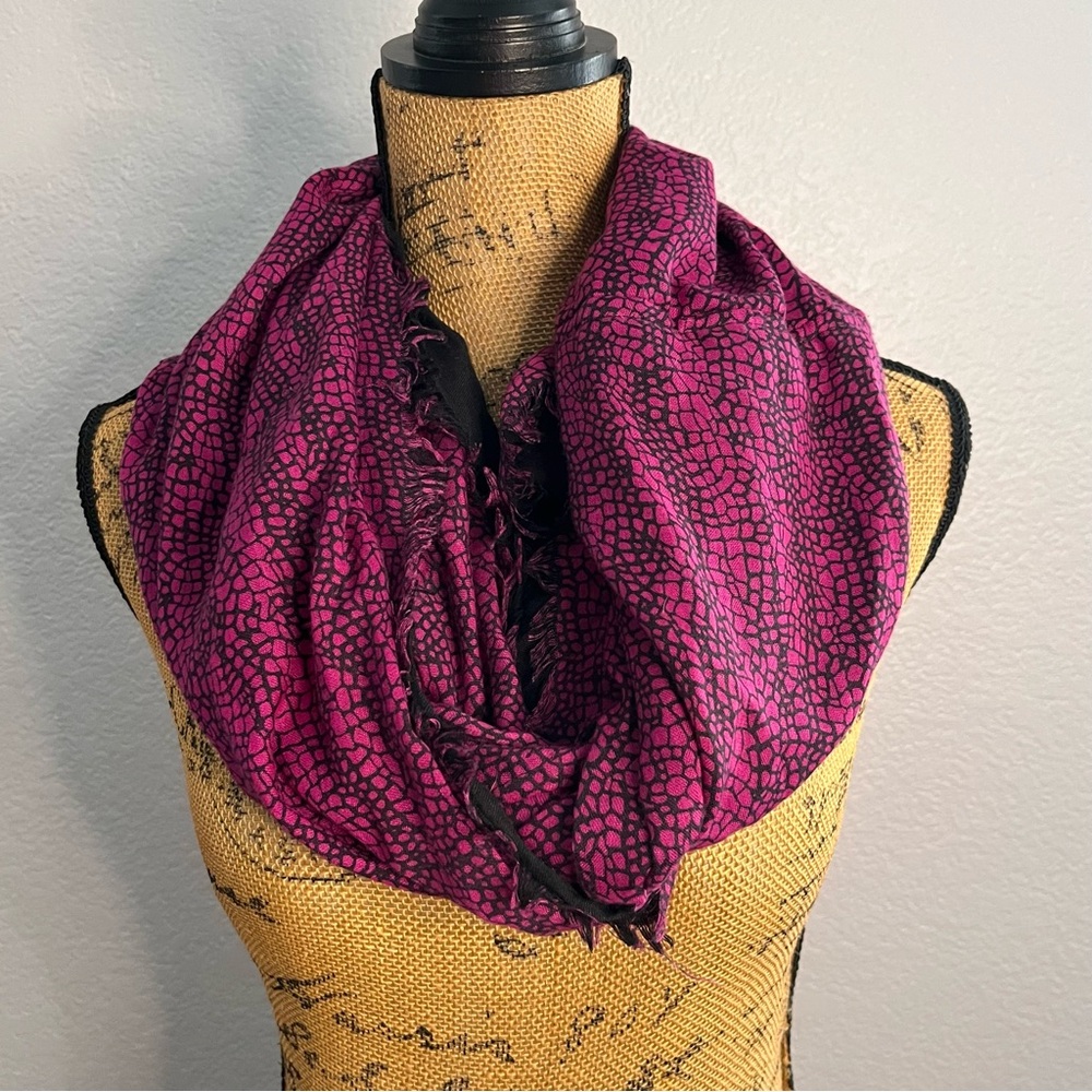 Reversible Pink and Black Patterned infinity Scarf or solid black scarf